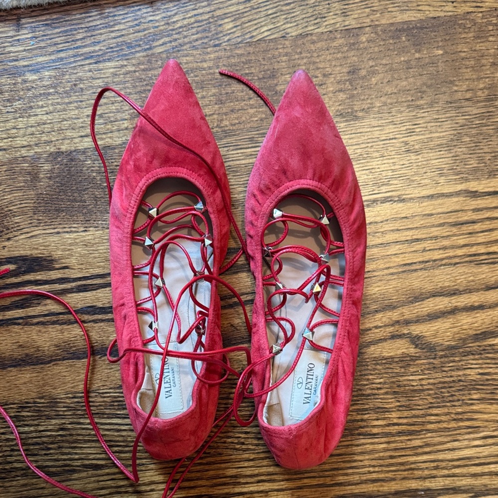 Valentino Women's Pink Lace-Up Flats
